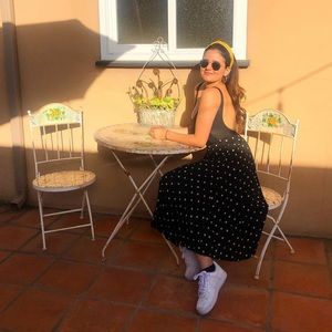 Pleated Polka Dot Midi Skirt